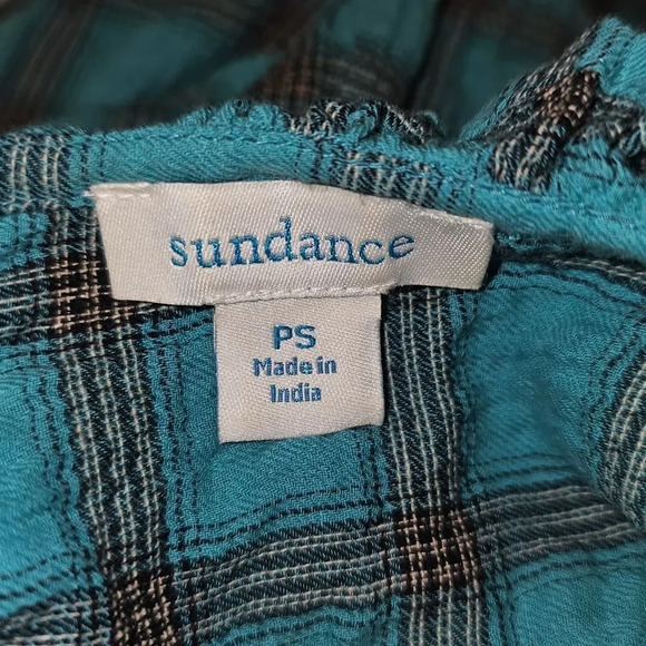 Sundance Womens‎ Turquoise Plaid Heather Highland Blouse PS Petite Small - Picture 4 of 5